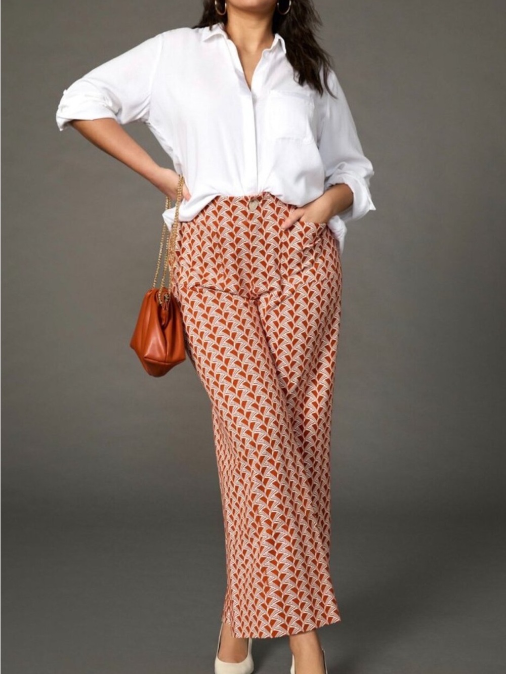 Maeve Rust & Cream Geo-Print Wide Leg Trousers
